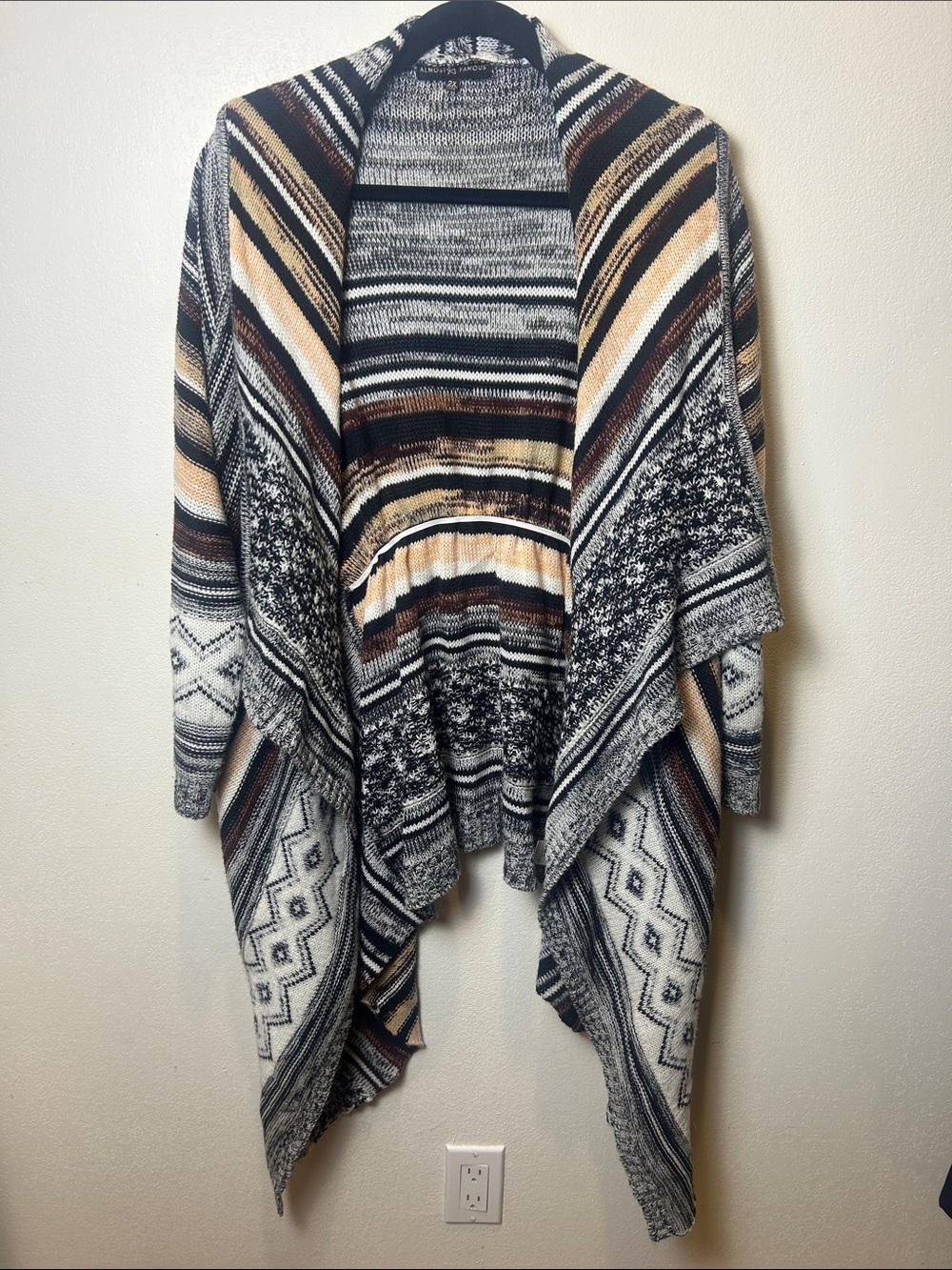 Almost Famous 2X Southwestern Aztec Draped Open Front Cardigan